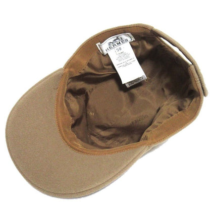 Hermes Serie Button Leather Horse Patch Wool Baseball Cap Hat Size 58 Camel