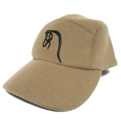Hermes Serie Button Leather Horse Patch Wool Baseball Cap Hat Size 58 Camel