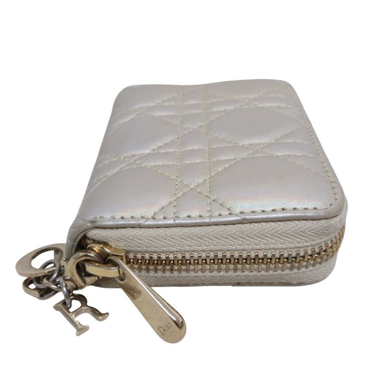 Good Dior Christian Dior Lady Dior Voyageur Small Zip Coin Case Ivory Ladies