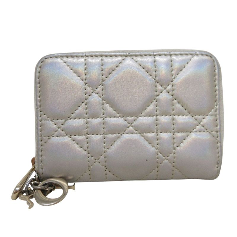 Good Dior Christian Dior Lady Dior Voyageur Small Zip Coin Case Ivory Ladies