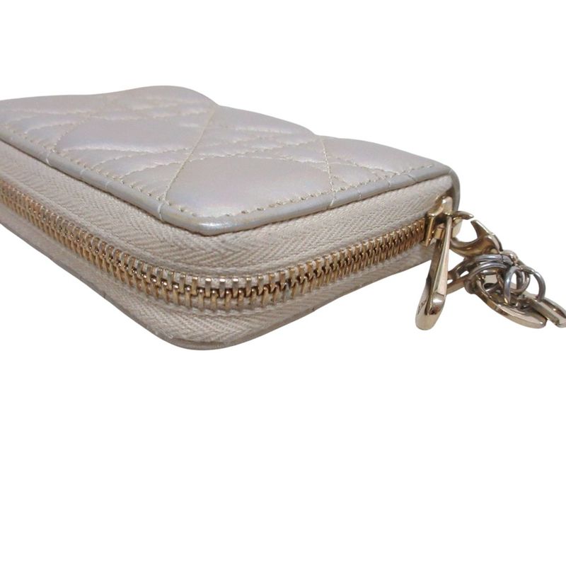 Good Dior Christian Dior Lady Dior Voyageur Small Zip Coin Case Ivory Ladies