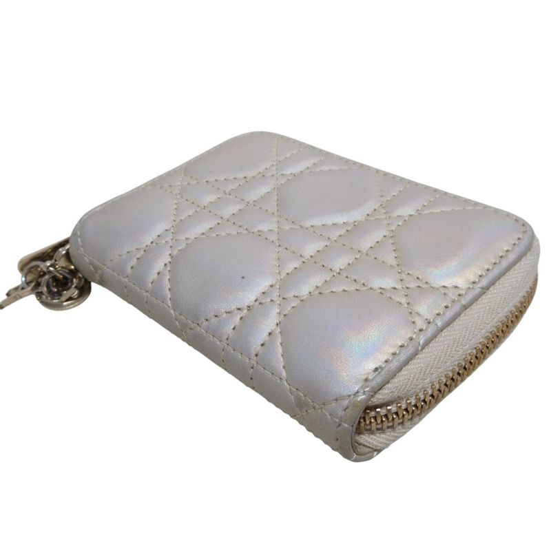 Good Dior Christian Dior Lady Dior Voyageur Small Zip Coin Case Ivory Ladies
