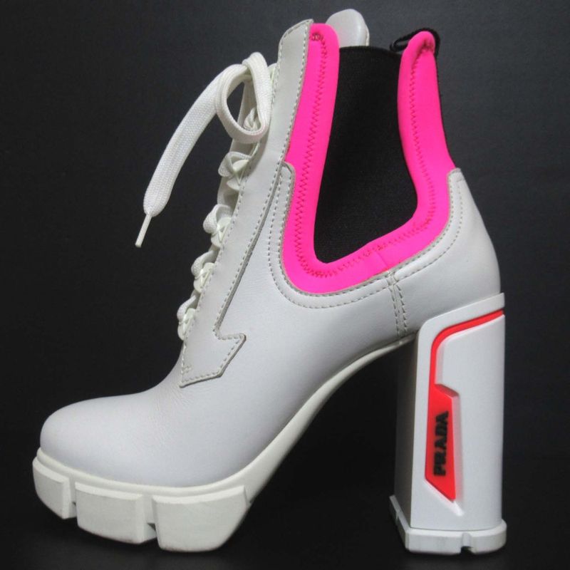 Prada Chunky Heel High Heel Lace Up Short Boots Size 37.5 Approx 24.5cm