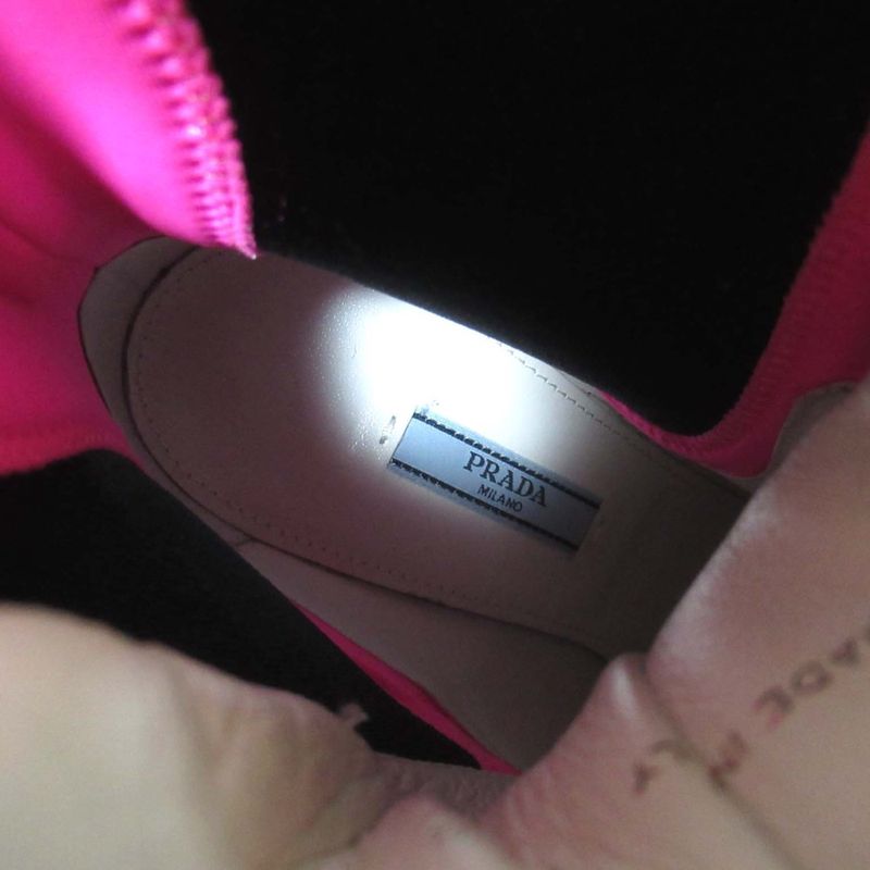 Prada Chunky Heel High Heel Lace Up Short Boots Size 37.5 Approx 24.5cm