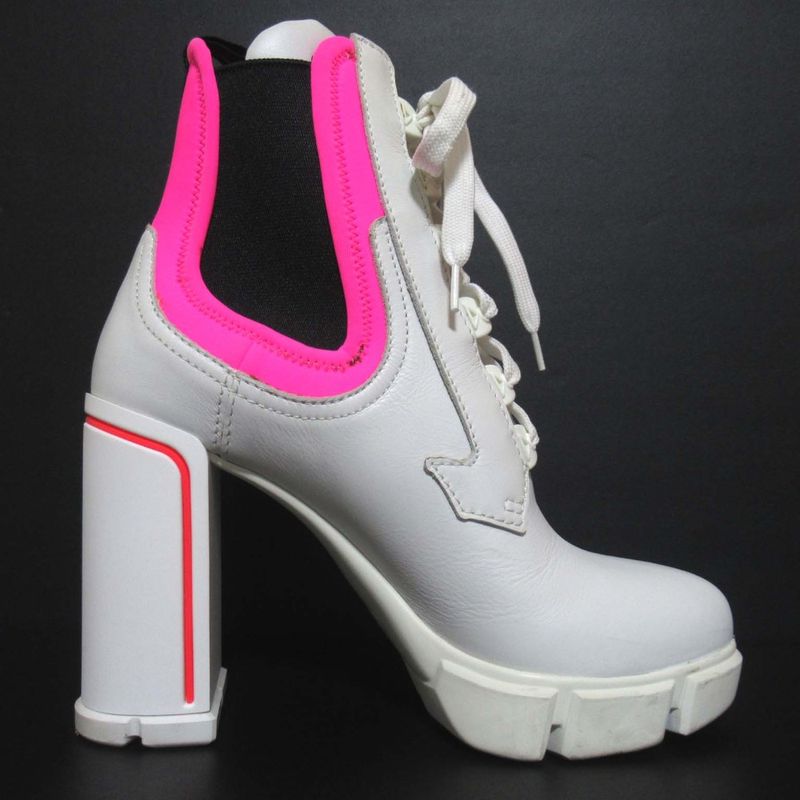 Prada Chunky Heel High Heel Lace Up Short Boots Size 37.5 Approx 24.5cm