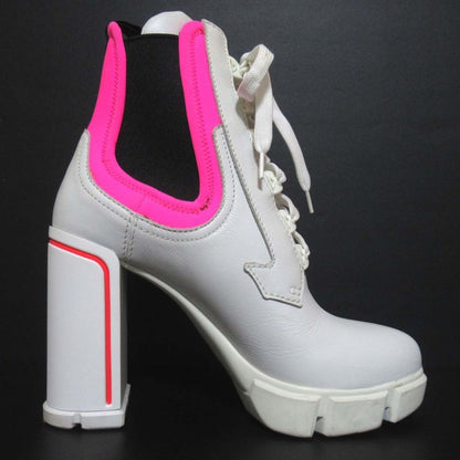 Prada Chunky Heel High Heel Lace Up Short Boots Size 37.5 Approx 24.5cm