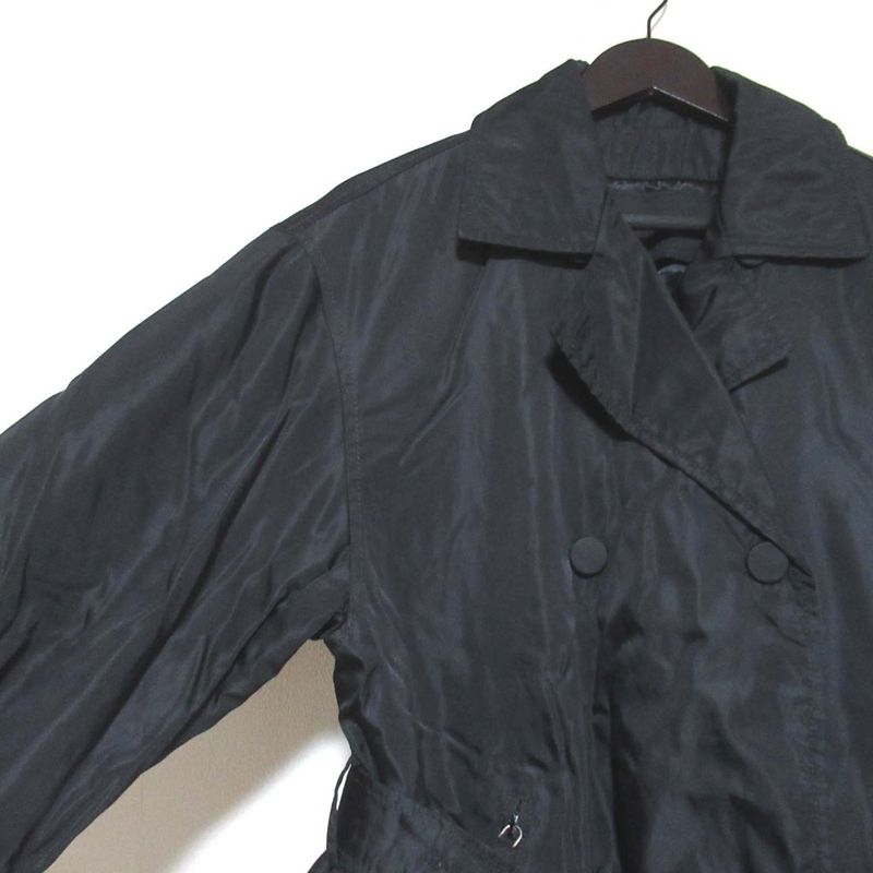 Prada Double Breasted Belted Nylon Patted Half Coat Size S Black Women's Used