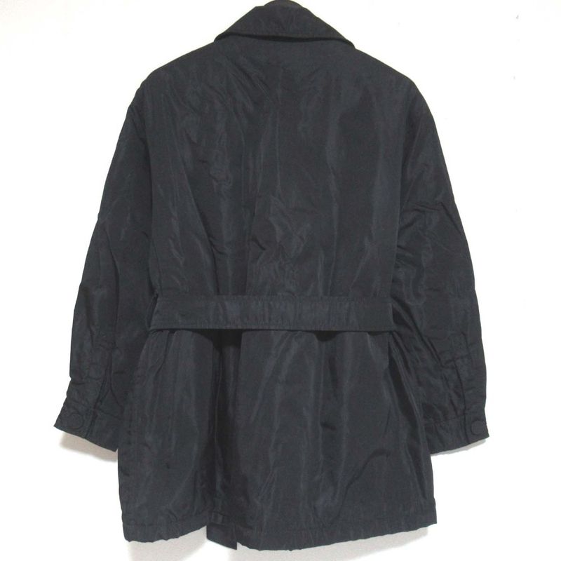 Prada Double Breasted Belted Nylon Patted Half Coat Size S Black Women's Used