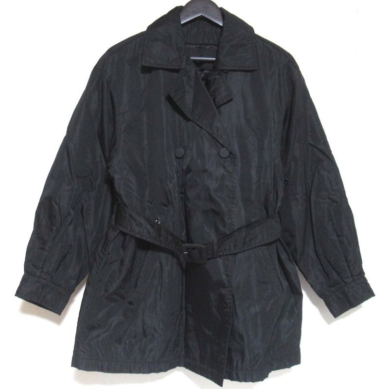 Prada Double Breasted Belted Nylon Patted Half Coat Size S Black Women's Used