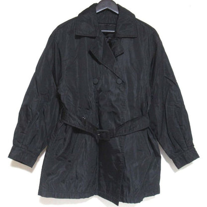 Prada Double Breasted Belted Nylon Patted Half Coat Size S Black Women's Used