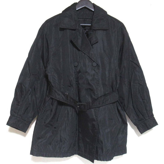 Prada Double Breasted Belted Nylon Patted Half Coat Size S Black Women's Used