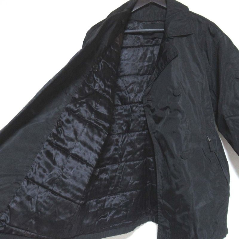 Prada Double Breasted Belted Nylon Patted Half Coat Size S Black Women's Used