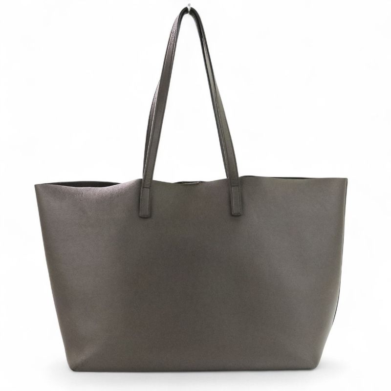 Saint Laurent Paris Leather Shopping Tote Bag Grey Ladies Used