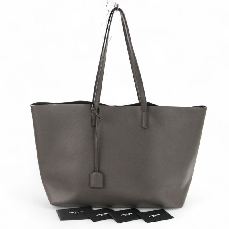 Saint Laurent Paris Leather Shopping Tote Bag Grey Ladies Used