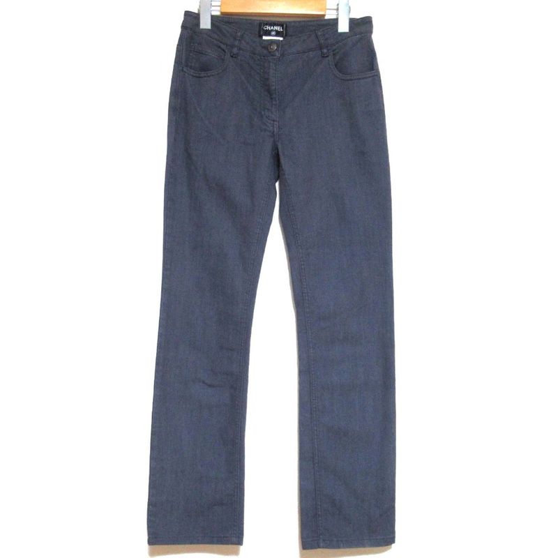 Chanel Back Pocket Logo Embroidery Stretch Straight Denim Pants Jeans Size 38