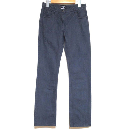 Chanel Back Pocket Logo Embroidery Stretch Straight Denim Pants Jeans Size 38