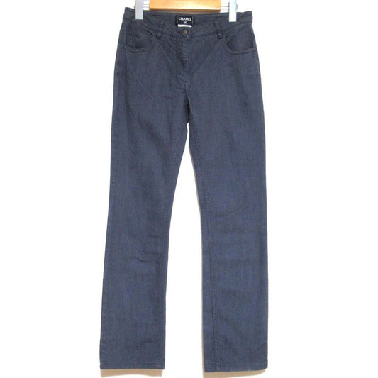 Chanel Back Pocket Logo Embroidery Stretch Straight Denim Pants Jeans Size 38