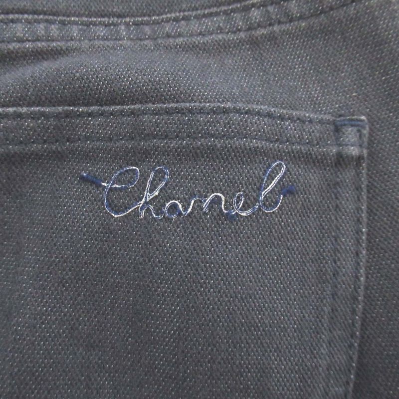 Chanel Back Pocket Logo Embroidery Stretch Straight Denim Pants Jeans Size 38