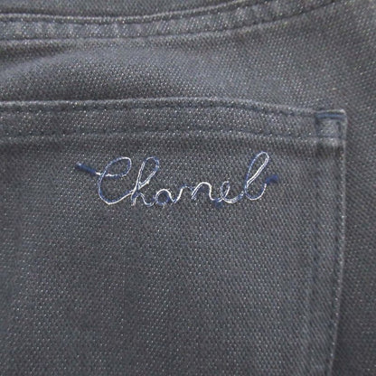 Chanel Back Pocket Logo Embroidery Stretch Straight Denim Pants Jeans Size 38