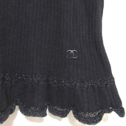 01c Chanel Vintage Coco Mark Back Open Cashmere Ruffle Knit Sweater Size 38
