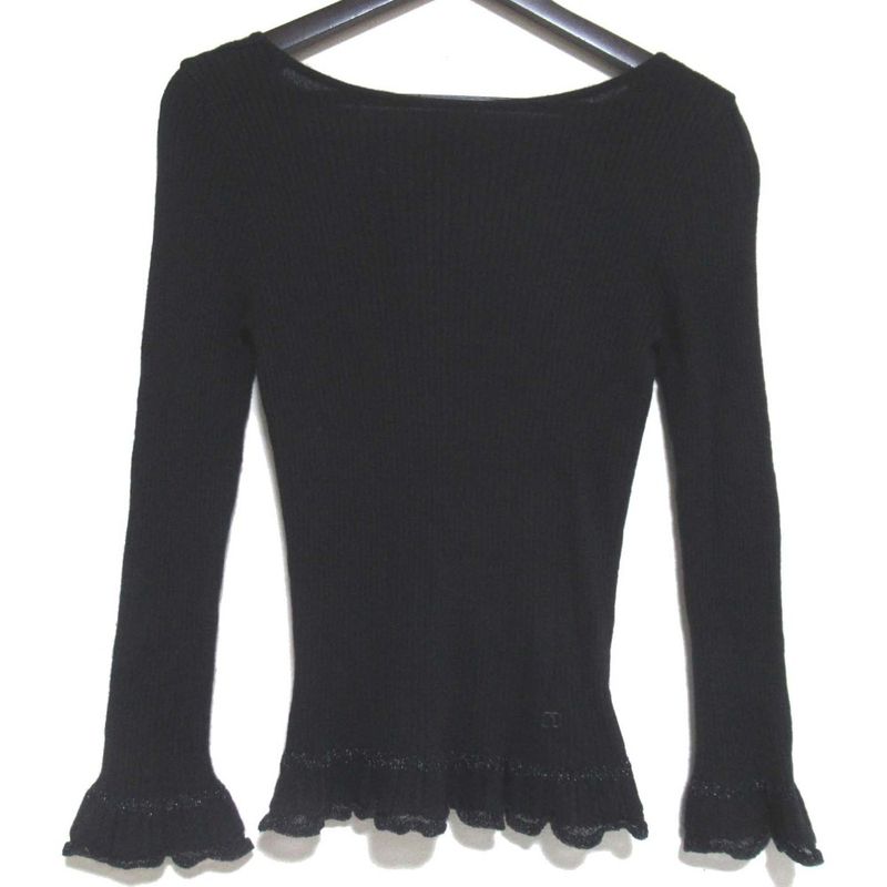 01c Chanel Vintage Coco Mark Back Open Cashmere Ruffle Knit Sweater Size 38