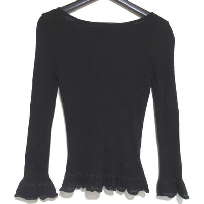 01c Chanel Vintage Coco Mark Back Open Cashmere Ruffle Knit Sweater Size 38