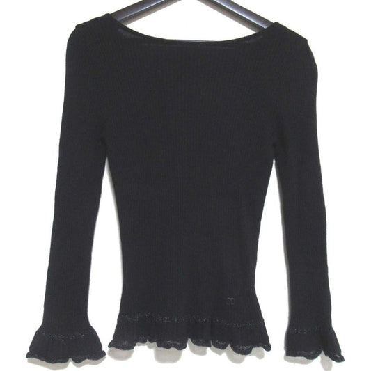 01c Chanel Vintage Coco Mark Back Open Cashmere Ruffle Knit Sweater Size 38