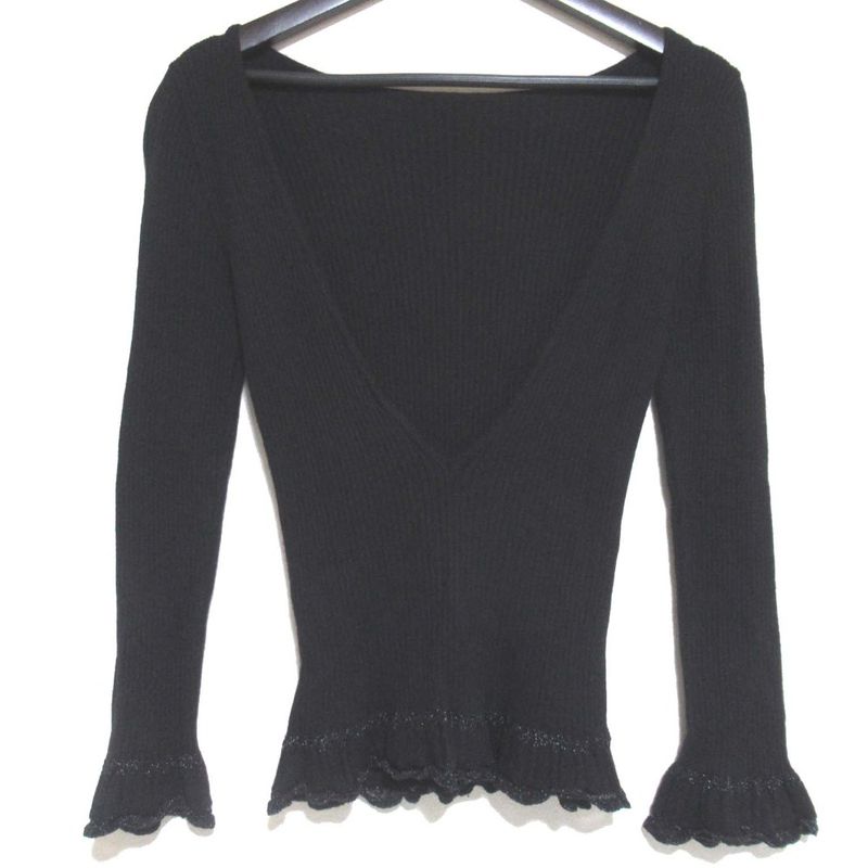 01c Chanel Vintage Coco Mark Back Open Cashmere Ruffle Knit Sweater Size 38