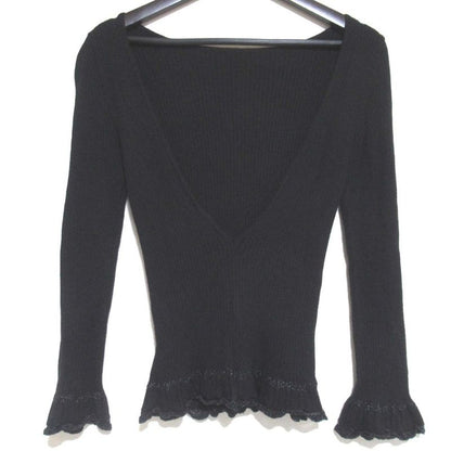 01c Chanel Vintage Coco Mark Back Open Cashmere Ruffle Knit Sweater Size 38