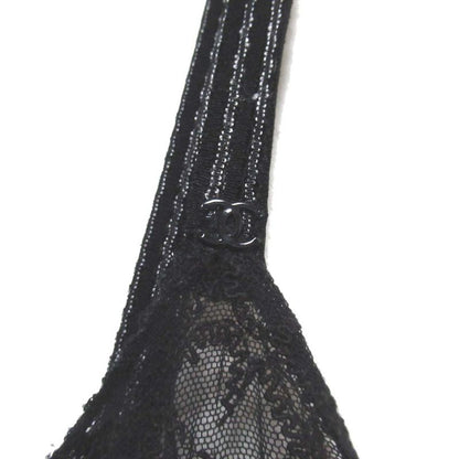 Good 05c Chanel Coco Mark Sheer Knit and Tulle Camisole Size 38 Black Ladies