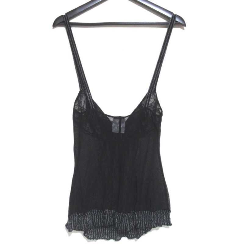 Good 05c Chanel Coco Mark Sheer Knit and Tulle Camisole Size 38 Black Ladies