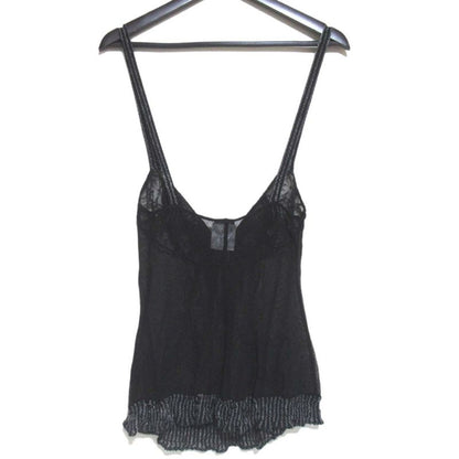 Good 05c Chanel Coco Mark Sheer Knit and Tulle Camisole Size 38 Black Ladies