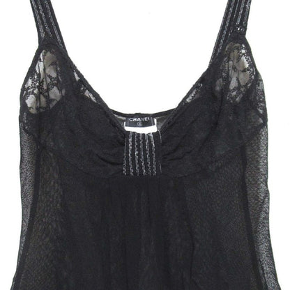 Good 05c Chanel Coco Mark Sheer Knit and Tulle Camisole Size 38 Black Ladies