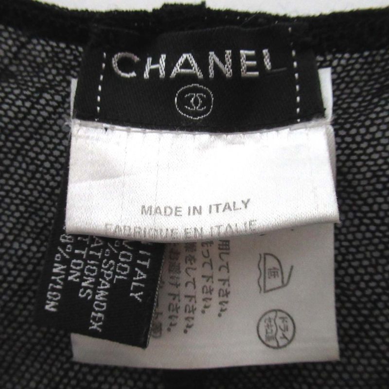 Good 05c Chanel Coco Mark Sheer Knit and Tulle Camisole Size 38 Black Ladies