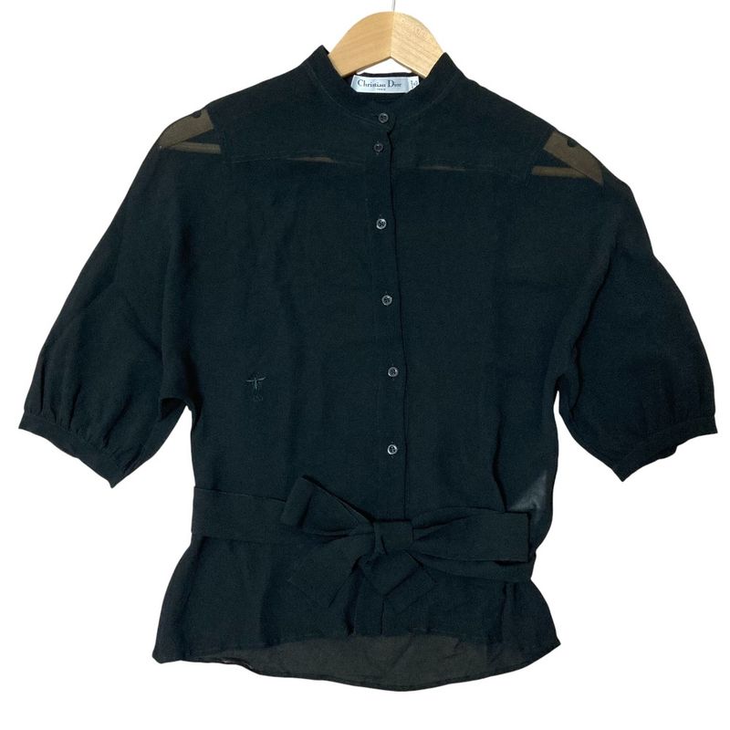 Christian Dior Bee Embroidered Silk Sheer Half Sleeve Blouse Shirt Size I38