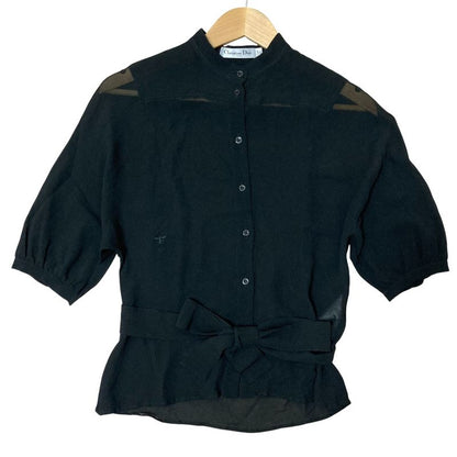 Christian Dior Bee Embroidered Silk Sheer Half Sleeve Blouse Shirt Size I38