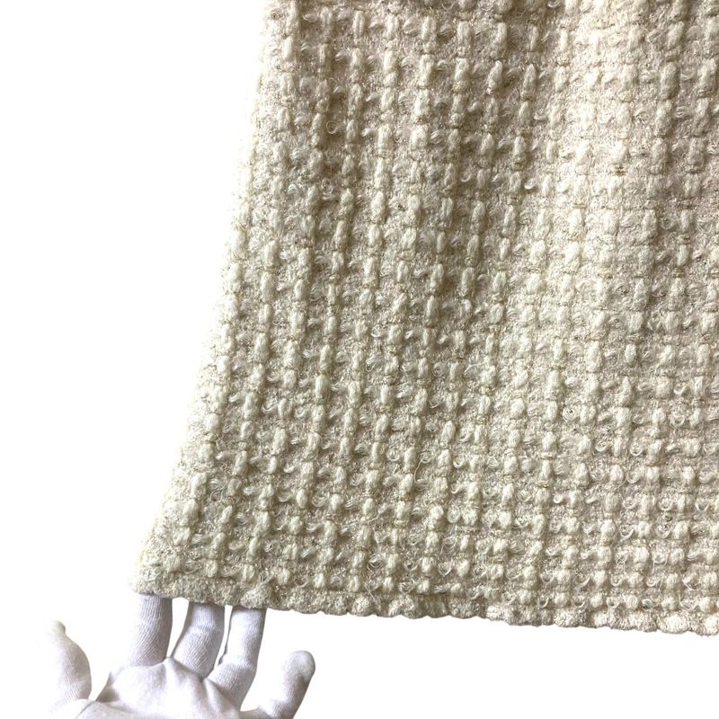 Good Chanel Knit Tweed Skirt P56994 Size 36 Ivory Ladies Used