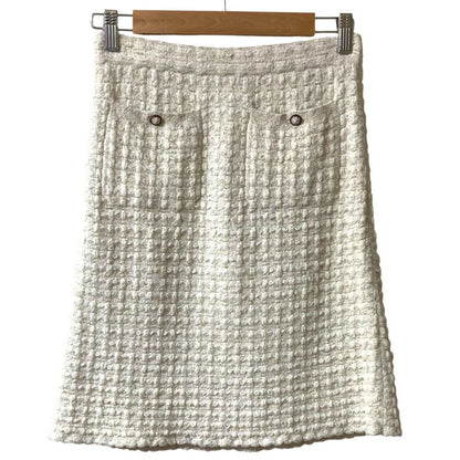 Good Chanel Knit Tweed Skirt P56994 Size 36 Ivory Ladies Used