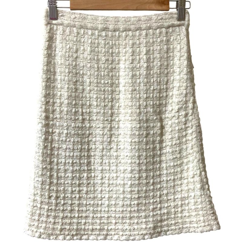 Good Chanel Knit Tweed Skirt P56994 Size 36 Ivory Ladies Used