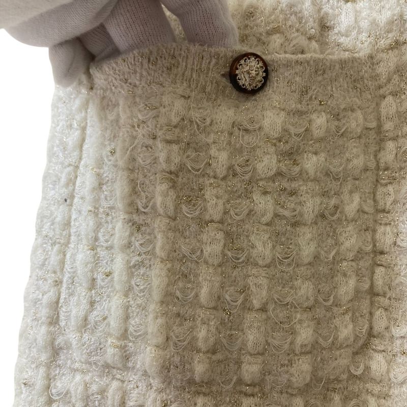 Good Chanel Knit Tweed Skirt P56994 Size 36 Ivory Ladies Used