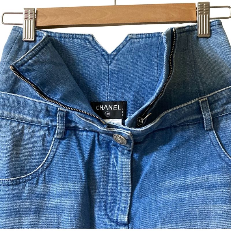 Chanel Coco Mark Button Panel Denim Skirt P53468 Size 36 Blue Ladies Used