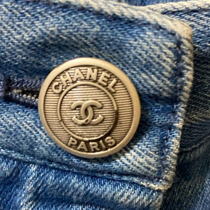 Chanel Coco Mark Button Panel Denim Skirt P53468 Size 36 Blue Ladies Used