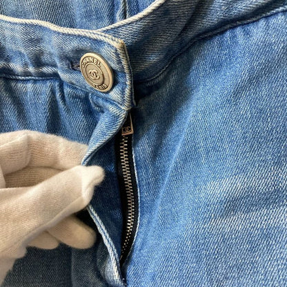 Chanel Coco Mark Button Panel Denim Skirt P53468 Size 36 Blue Ladies Used
