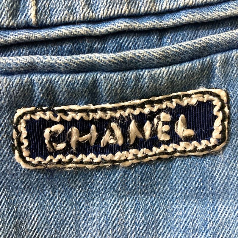 Chanel Coco Mark Button Panel Denim Skirt P53468 Size 36 Blue Ladies Used