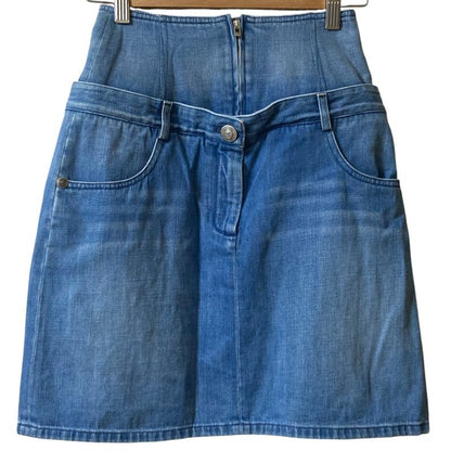 Chanel Coco Mark Button Panel Denim Skirt P53468 Size 36 Blue Ladies Used