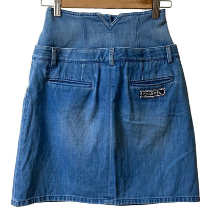 Chanel Coco Mark Button Panel Denim Skirt P53468 Size 36 Blue Ladies Used