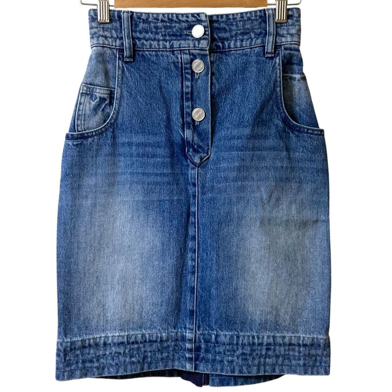 Chanel Coco Mark Button Tight Denim Skirt P55976 Size 36 Blue Ladies Used