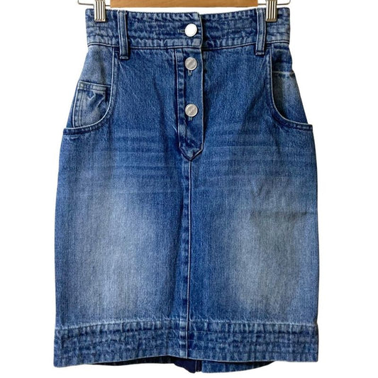Chanel Coco Mark Button Tight Denim Skirt P55976 Size 36 Blue Ladies Used