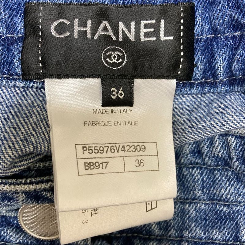 Chanel Coco Mark Button Tight Denim Skirt P55976 Size 36 Blue Ladies Used
