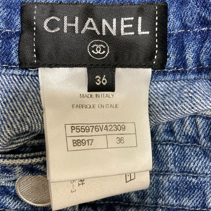 Chanel Coco Mark Button Tight Denim Skirt P55976 Size 36 Blue Ladies Used